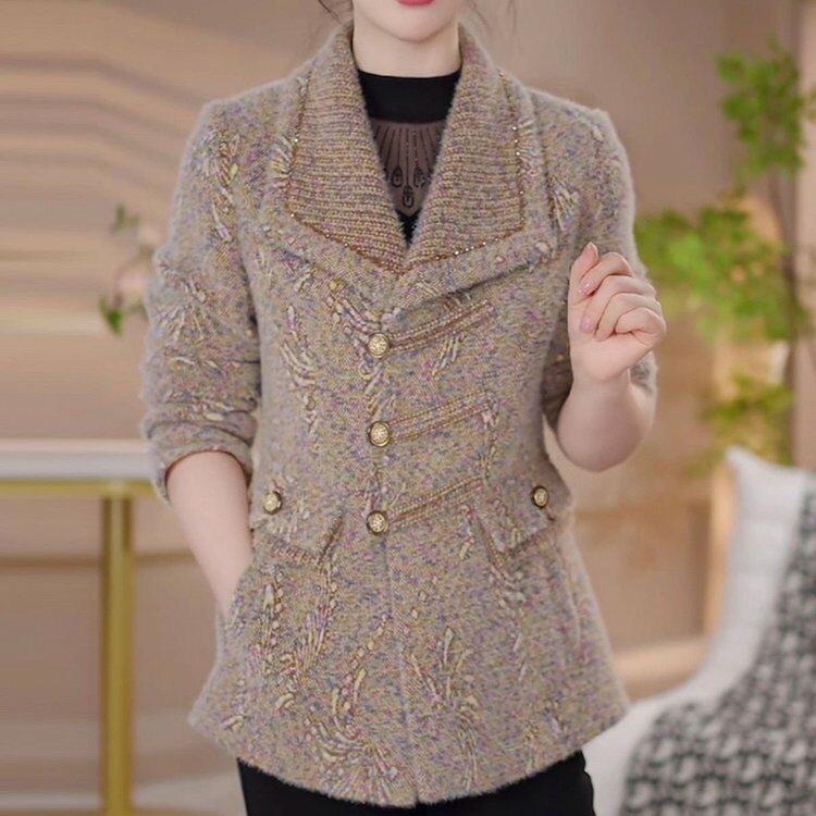 2026秋季女装妈妈显瘦翻领纯色减龄中年宽松百搭上衣减龄毛呢外套