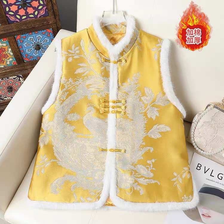 新中式盘扣加棉马甲外套2025秋季新款国风复古背心马夹上衣女外搭