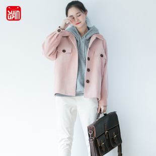 SUIN优品2026春秋新款宽松文艺休闲粉色百搭上衣灯芯绒短外套女