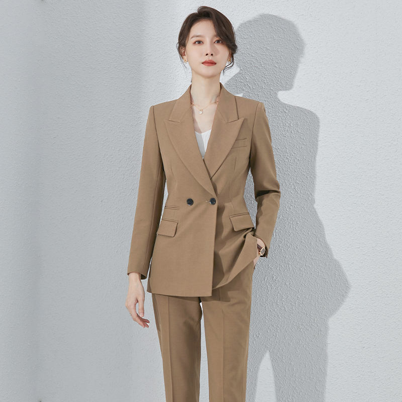 诗璐雅卡其色洋气西装套装女高端