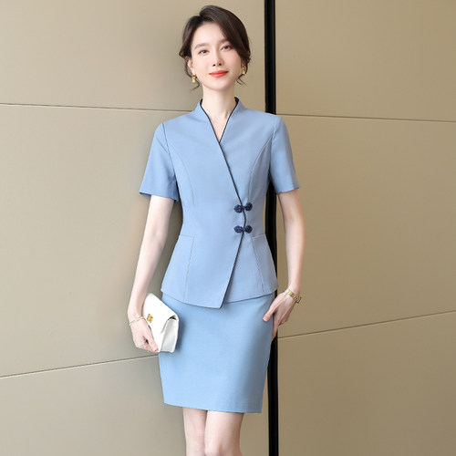 诗璐雅新中式职业装套装女裙短袖