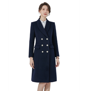 诗璐雅高端职业双排扣西装呢子外套中长款前台工作服羊毛大衣女冬