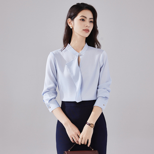 诗璐雅浅蓝色法式小资小上衣女长袖设计感职业衬衫日常通勤衬衣