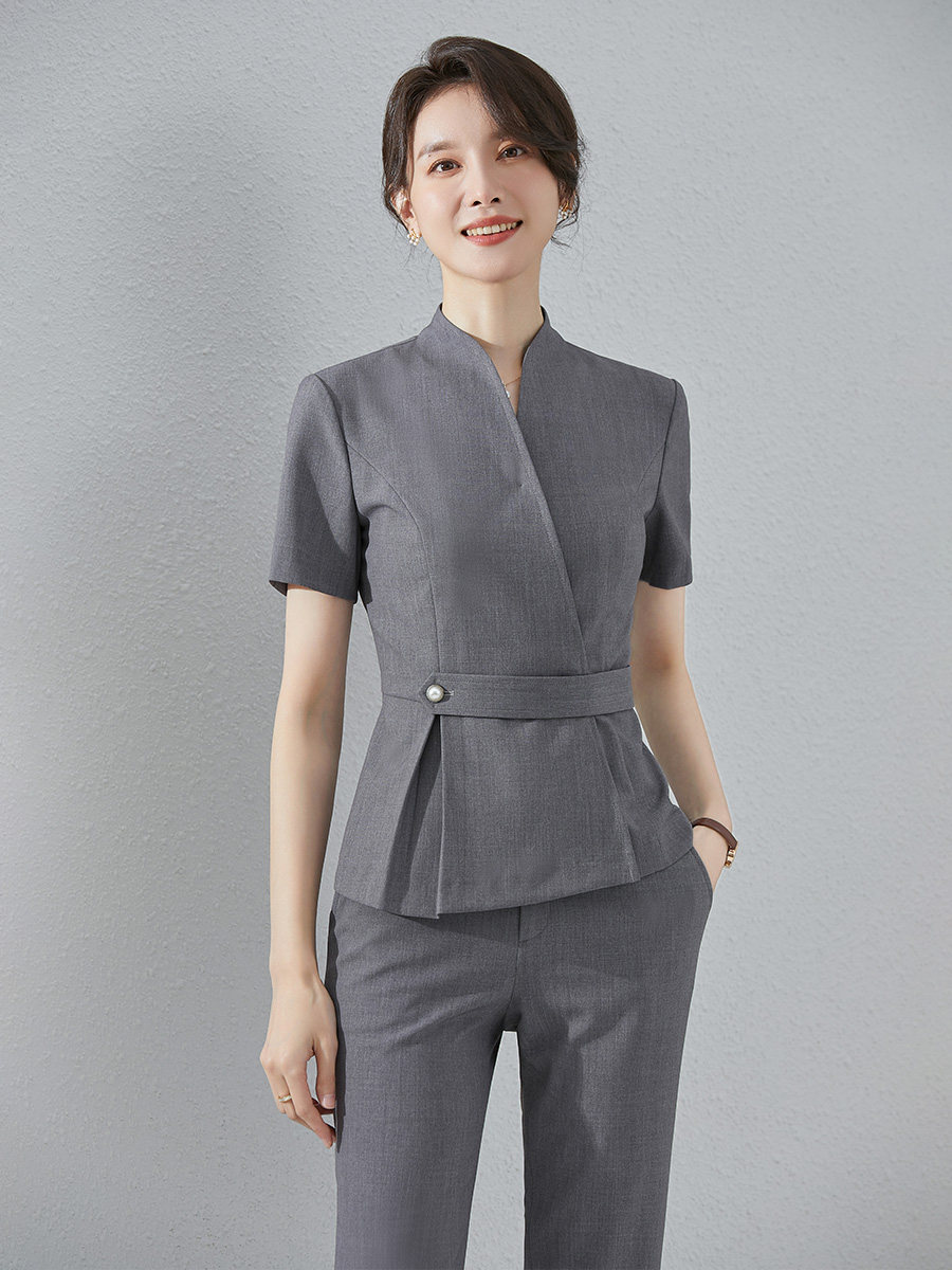 诗璐雅2026夏短袖西装套装女职业装酒店工装前台销售女经理工作服