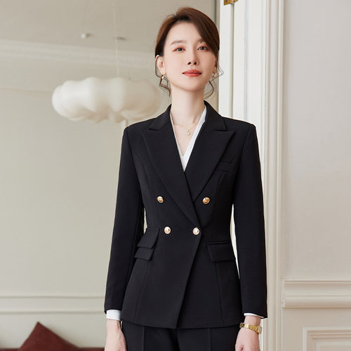 诗璐雅职业长袖双排扣西装外套女