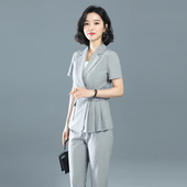 夏薄气质女士工作服 套装 诗璐雅主持人西服酒店经理灰色职业装 女装