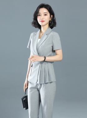 诗璐雅主持人西服酒店经理灰色职业装女装套装夏薄气质女士工作服