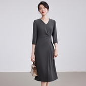 通勤裙子 连衣裙女V领高级感轻熟风OL职业装 诗璐雅2026春季 七分袖