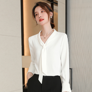 上衣春夏高端洋气OL系带白衬衣设计感 女长袖 诗璐雅法式 套头雪纺衫