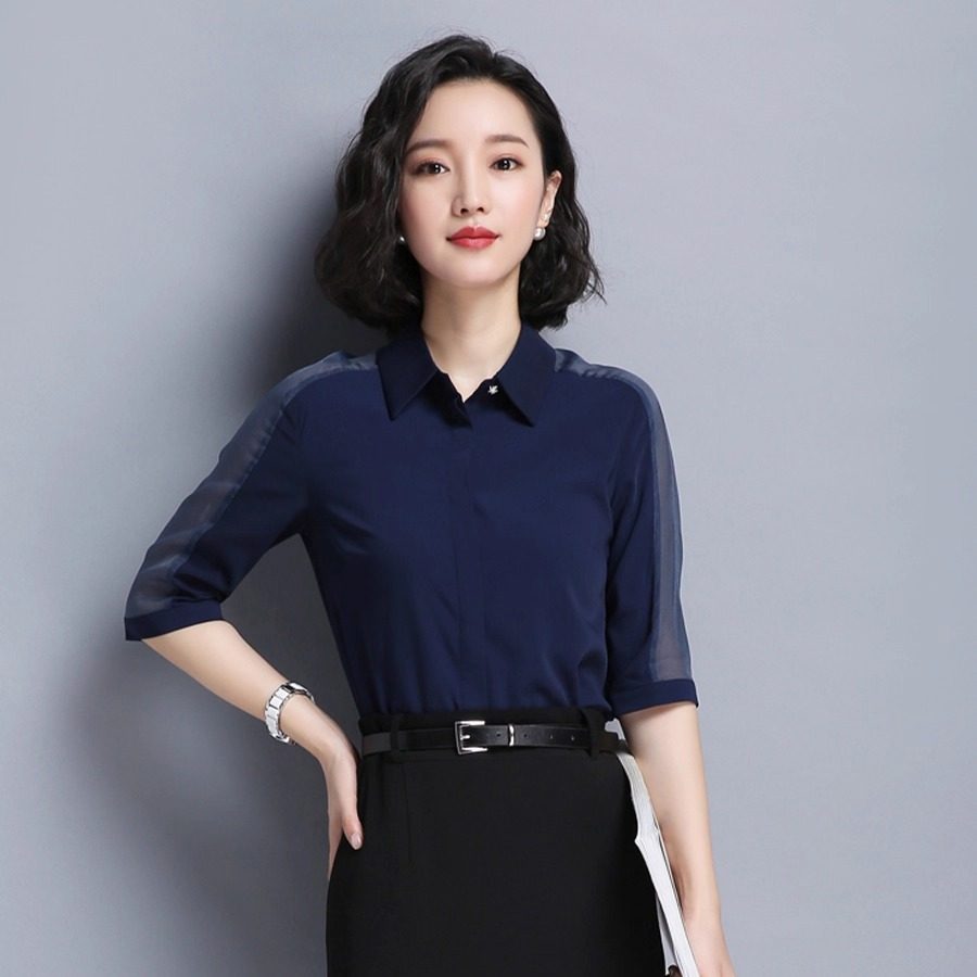 诗璐雅藏青色气质时尚韩版衬衫