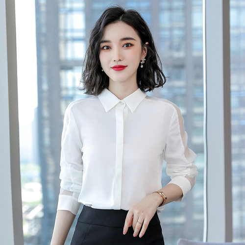 诗璐雅职业雪纺拼接女白领白衬衫