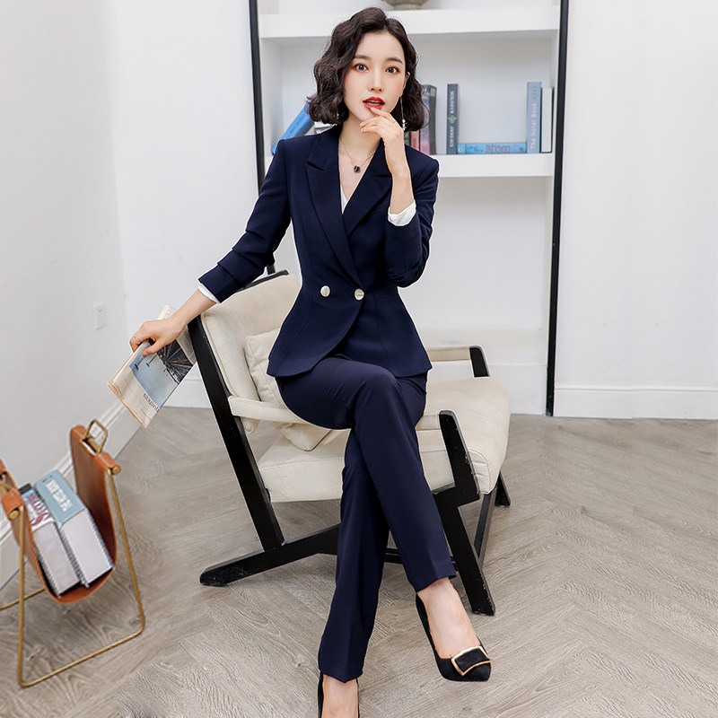 诗璐雅职业装女秋季气质经理西服时尚V领售楼部美容院工作服套装_虎窝淘