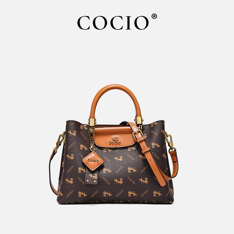 COCIO手提单肩斜挎女包通勤老花