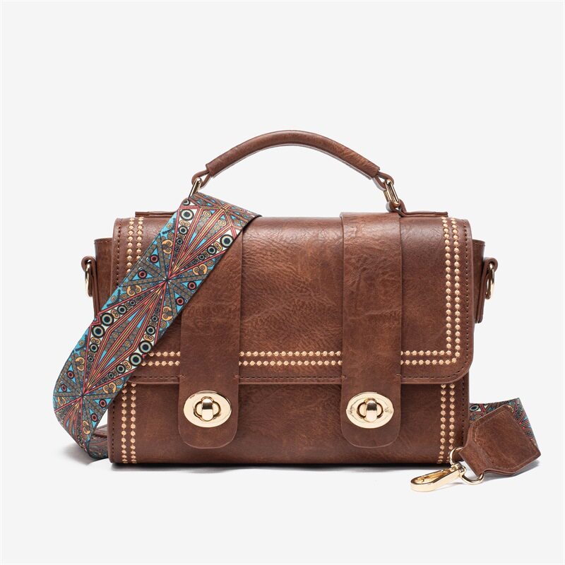 mini棕色暗纹方形剑桥包秋冬新款复古小方包时尚绣花宽肩带斜挎包