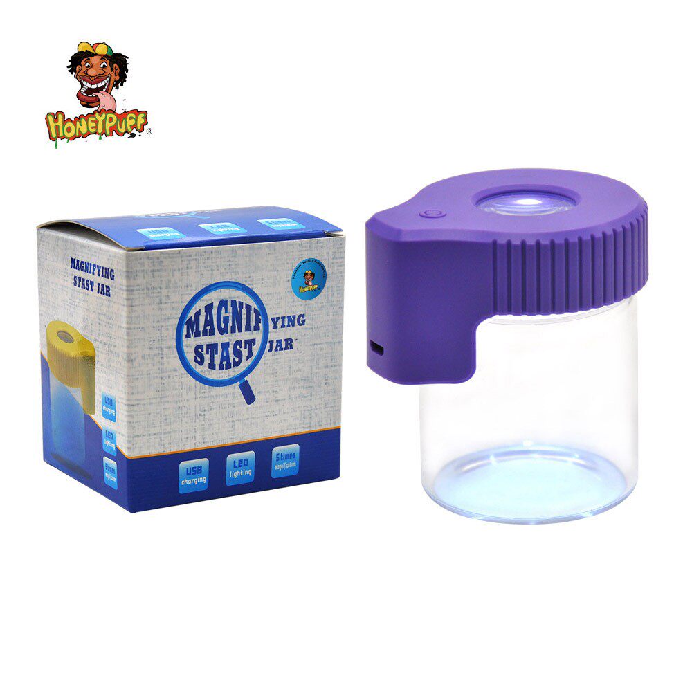 跨境新品led发光透明储存罐放大镜磨砂密封药盒 Led Jar Storage