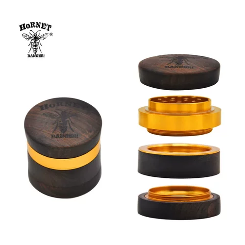 热销HORNET大黄蜂檀木航空铝金高档磨烟器60mm四层礼盒装 grinder