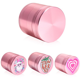 新款粉色爱心草莓铝合金磨烟器40mm四层印花研磨器碎烟机 grinder