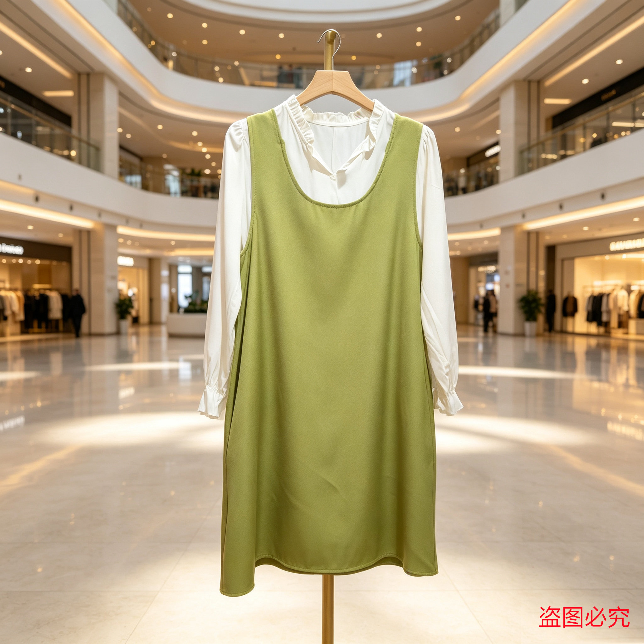 清新绿假两件减龄背带短裙显瘦