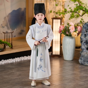 儿童唐装男童汉服国风古代中国唐朝书生男孩少爷演出服李白表演服