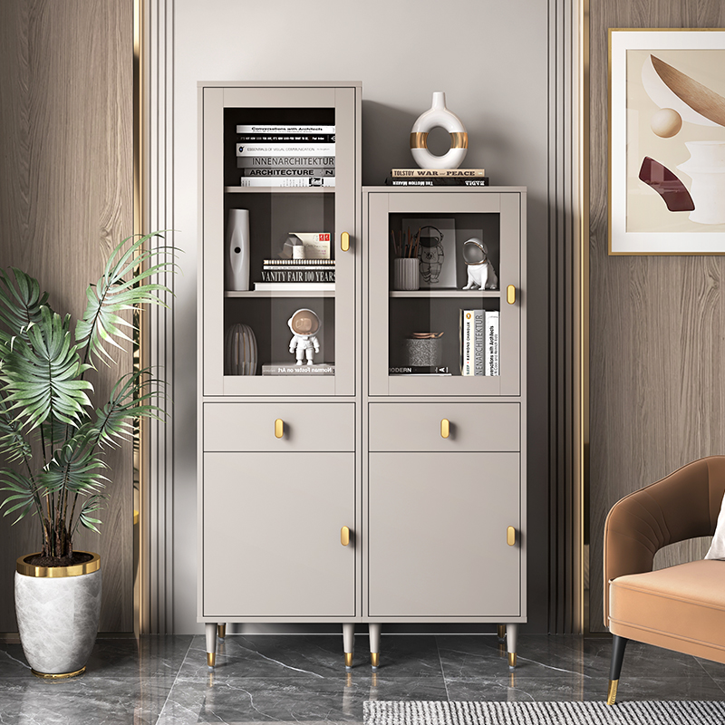 北欧轻奢书柜书架组合客厅落地带玻璃门置物柜小户型储物收纳边柜