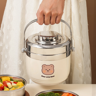 德匠304不锈钢保温饭盒上班族便携外出带饭超长保温桶便当盒2层