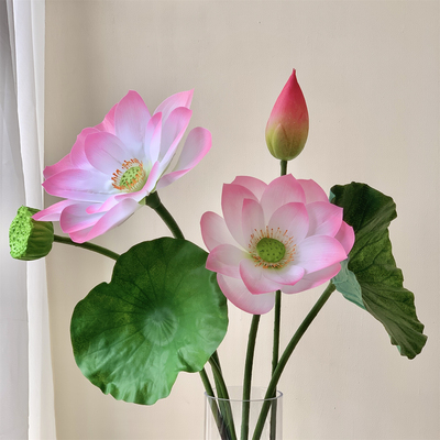 高级感逼真仿真荷花荷叶带杆道具假花摆设莲花睡莲水池客厅装饰花