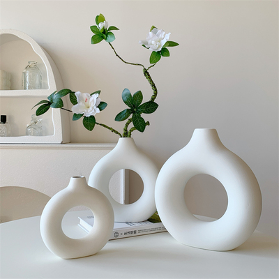 奶油风陶瓷花瓶摆件侘寂ins风小众轻奢玄关装饰品高级感客厅插花