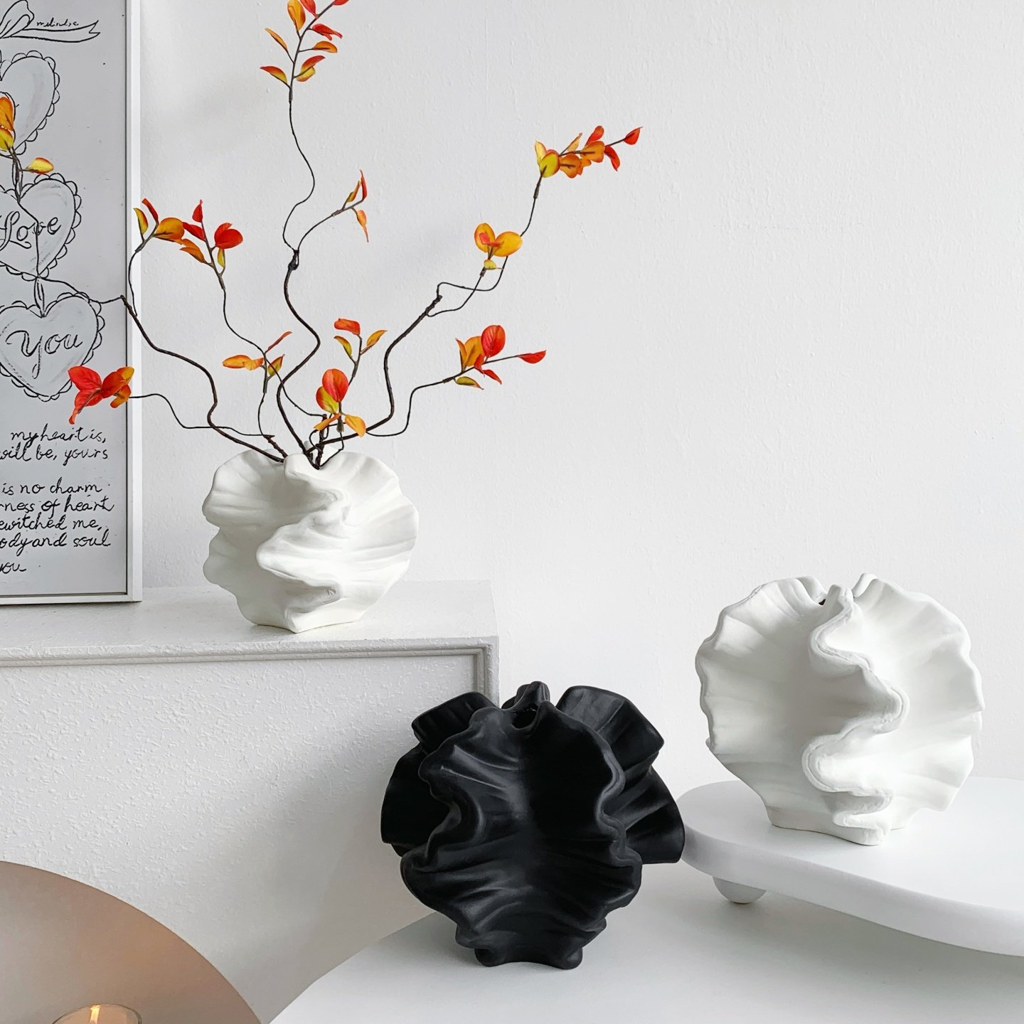 奶油风装饰陶瓷花瓶高级感黑色白色法式美式摆件客厅干花插花陶罐,鲜花速递/花卉仿真/绿植园艺,花瓶,淘宝优惠券,粉丝福利购,淘宝优惠卷