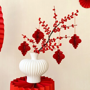 2026马年新年冬青红果红色仿真花假花摆设春节年宵花客厅装饰摆件