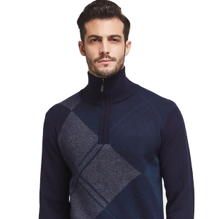 凤凰男士高领可翻领拉链领纯羊毛秋冬时尚新款加厚毛衣针织套头