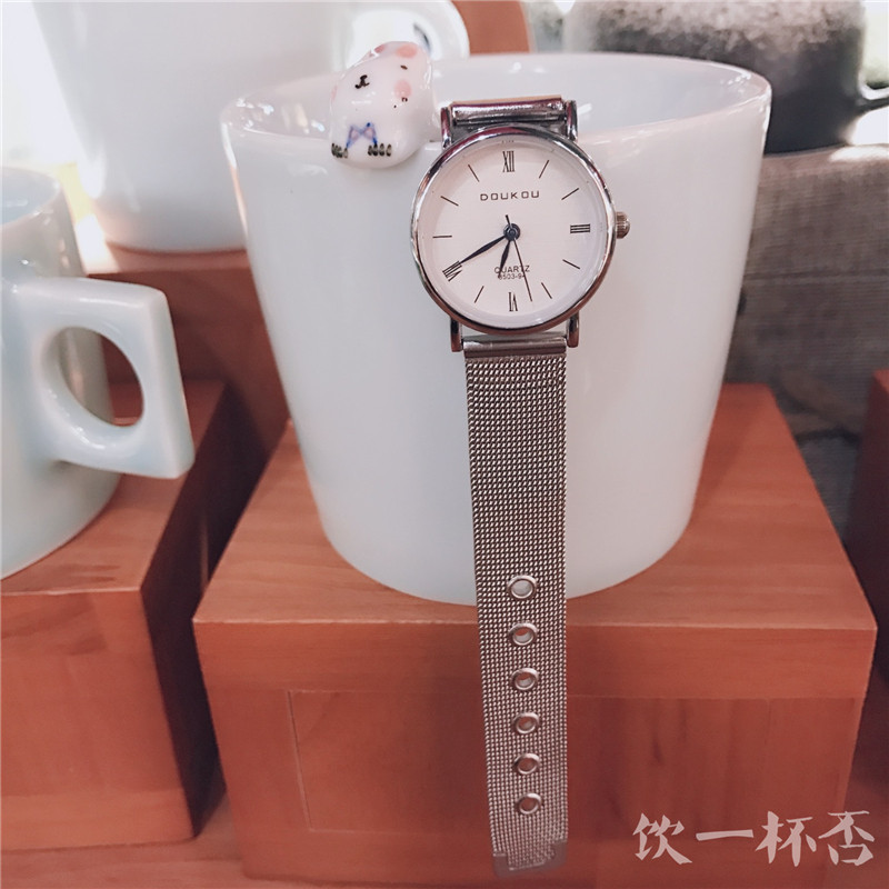 饮一杯否「橙」日韩清新简约罗马纹链条款百搭文艺情侣手表 包邮