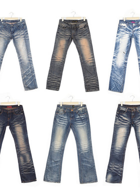 IE古着外贸 辣妹Y2K千禧亚文化亚比朋克涩谷低腰直筒牛仔喇叭长裤