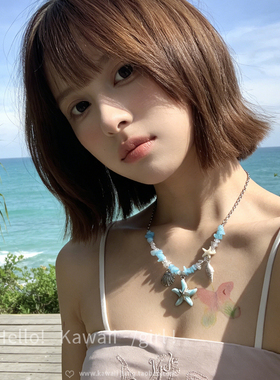 海边度假风蓝色海星串珠项链