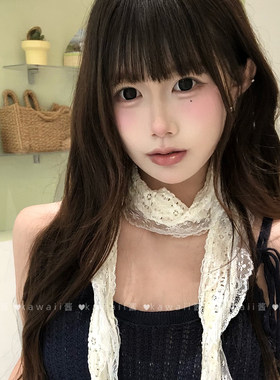 ins风韩系杏色蕾丝花边长条丝巾