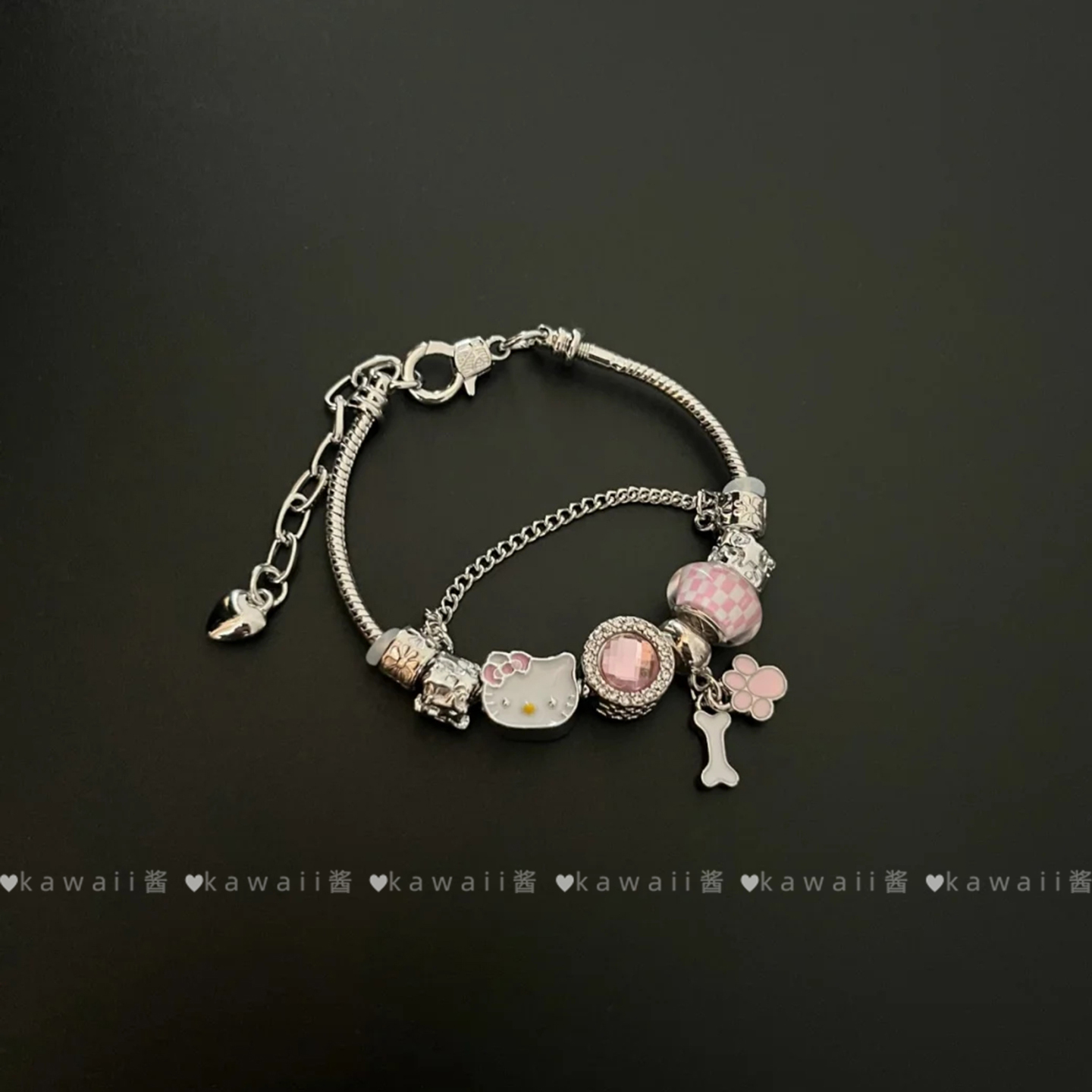 甜美可爱粉色Kitty镶钻手链