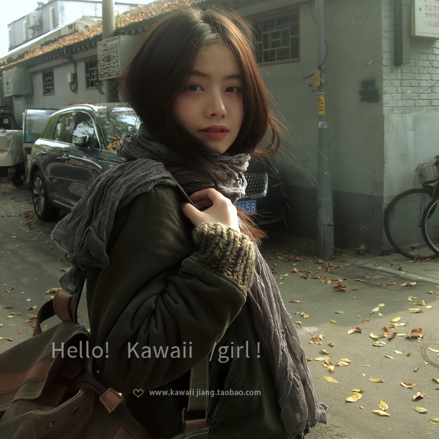 县城文学 复古文艺灰色褶皱围巾故事氛围感纯色丝巾小众百搭围脖