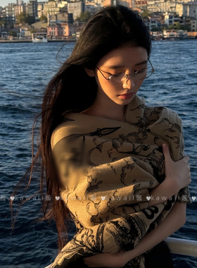 方圆同款双面仿羊绒披肩秋冬季新款保暖围巾云南川西旅游拍照围脖