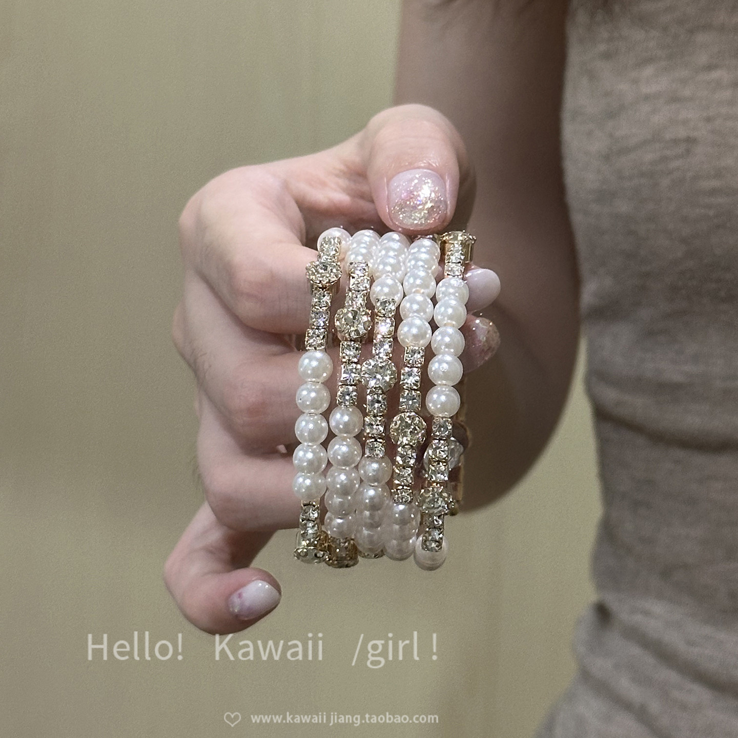 中古vintage仿珍珠多层手镯