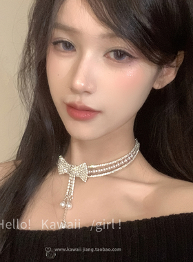 千金感闪钻蝴蝶结珍珠流苏项链