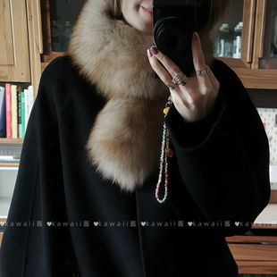 蘑糯糯同款棕色仿狐狸毛围巾韩系秋冬新款气质保暖高级感皮草围脖