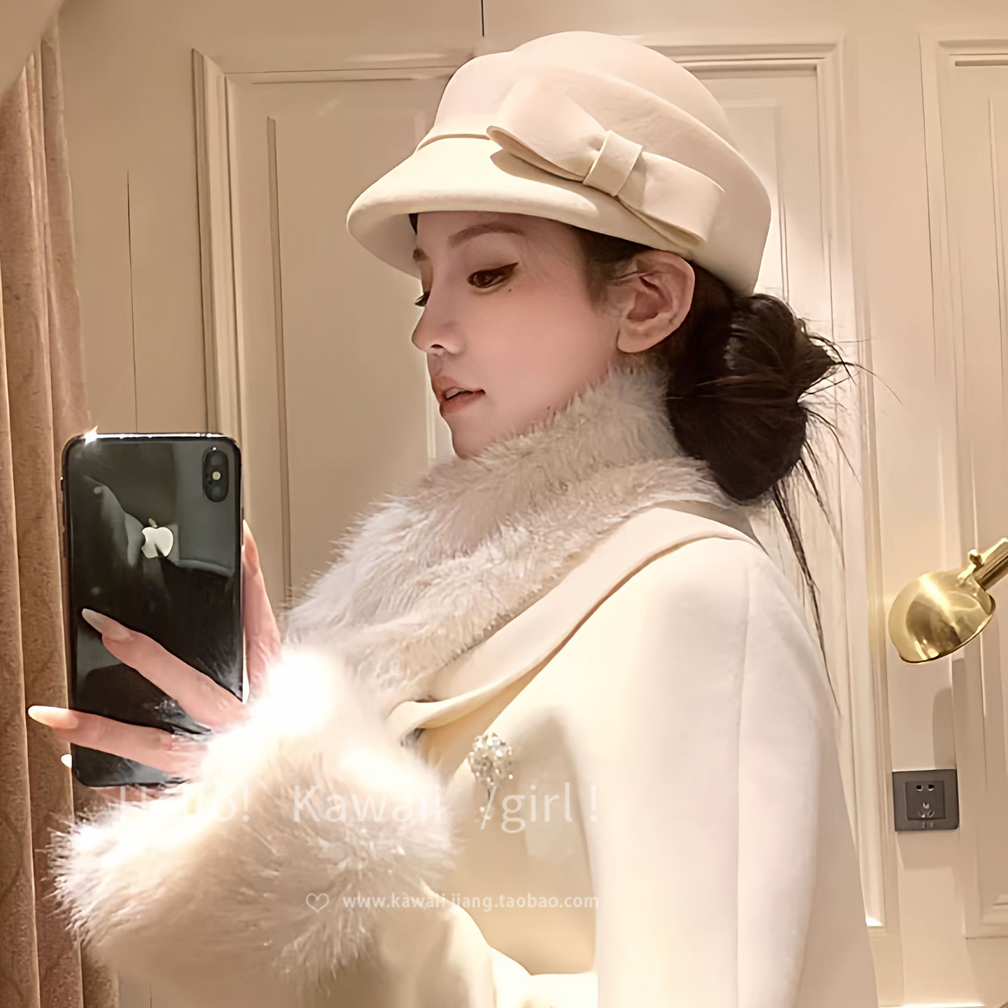 优雅白月光千金感羊毛呢礼帽秋冬复古赫本风蝴蝶结名媛气质马术帽,服饰配件/皮带/帽子/围巾,帽子,淘宝优惠券,粉丝福利购,淘宝优惠卷