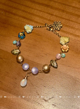 中古vintage琉璃珠月光石手链