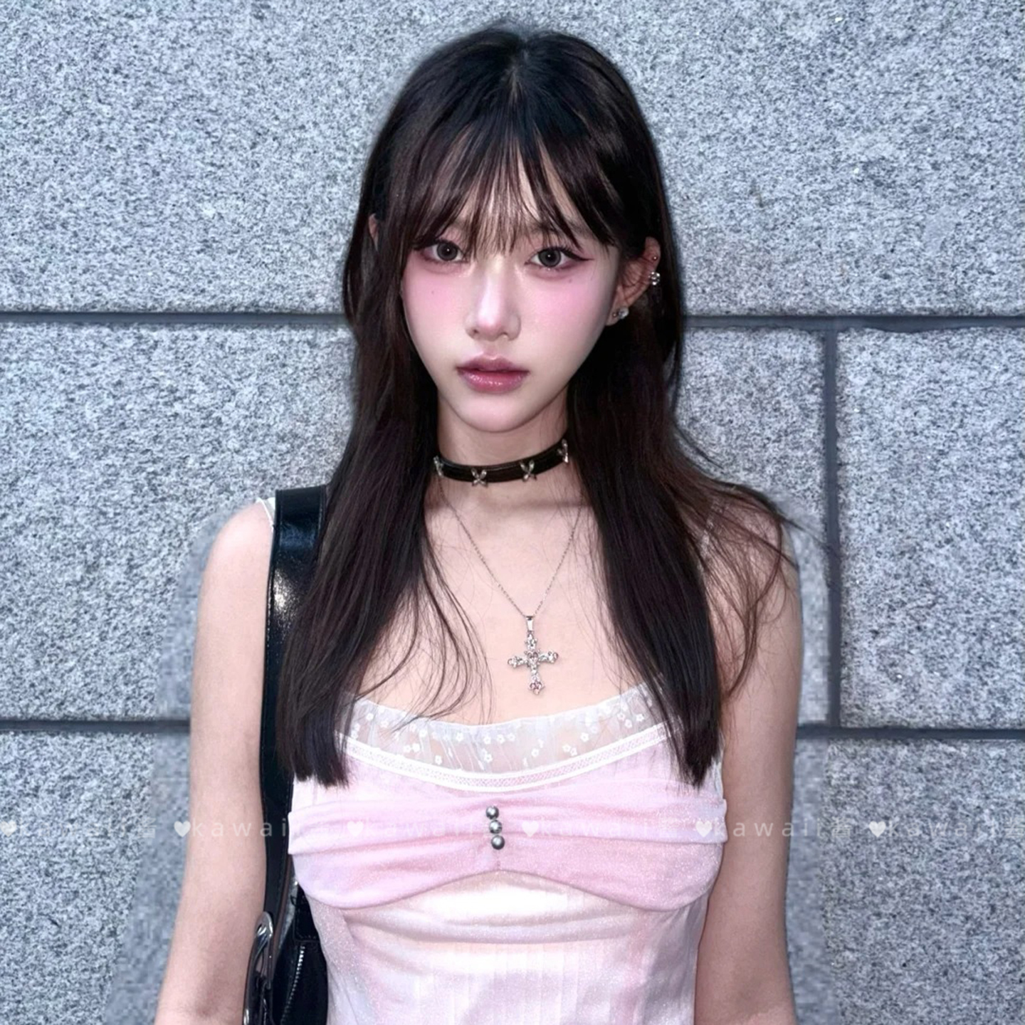 张元英同款暗黑系十字架项链