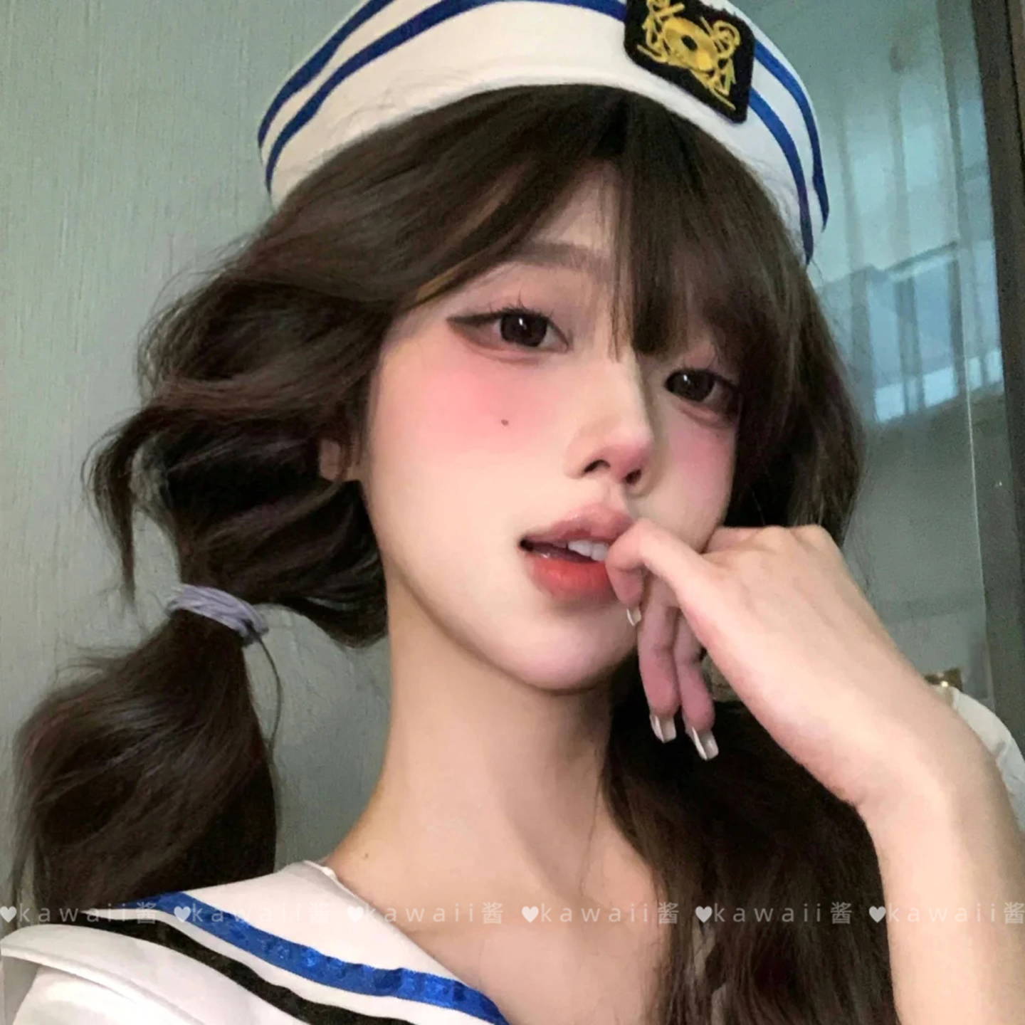 日系海军风条纹方标水手帽