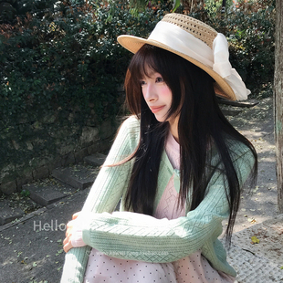 森系田园风米色织带草帽独特漂亮度假风遮阳防晒帽女海边拍照出片