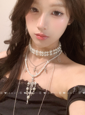 巴洛克多层珍珠十字架项链