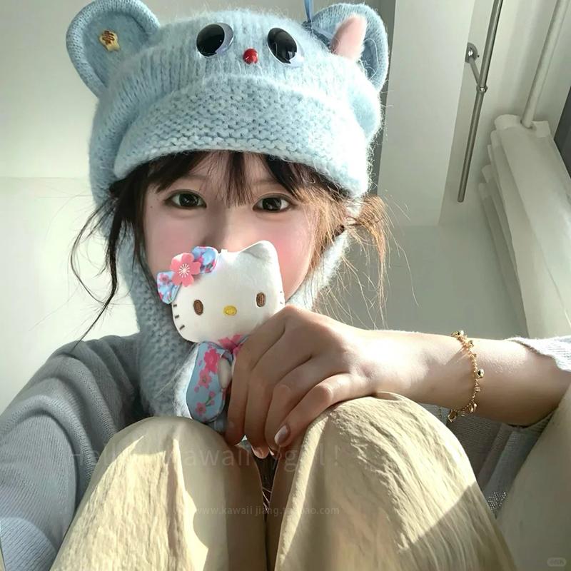 卡通蓝色小熊针织帽子