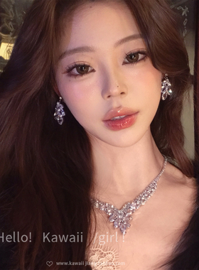 宫廷重工锆石花朵项链耳环