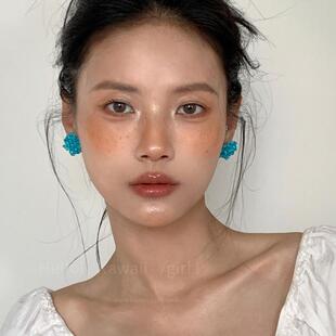 清凉感蓝色花串珠耳钉海边度假耳饰高级设计感小众女气质夸张耳环