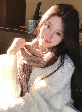 张婧仪同款咖色褶皱围巾